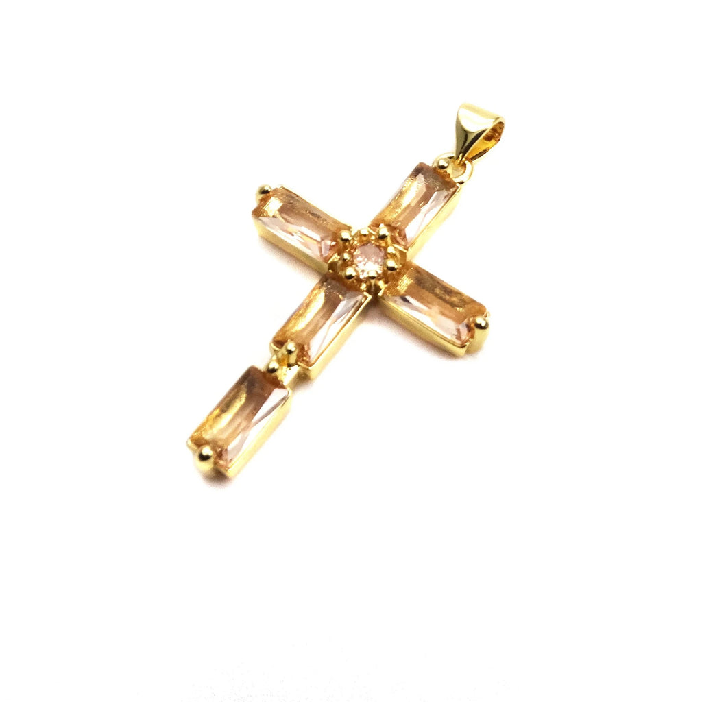 24*37Mm Mix Color Cross Pendant Brass Microlaid Cubic Zirconium Gold Plated Charm Pendant Making Necklaces For Women'S