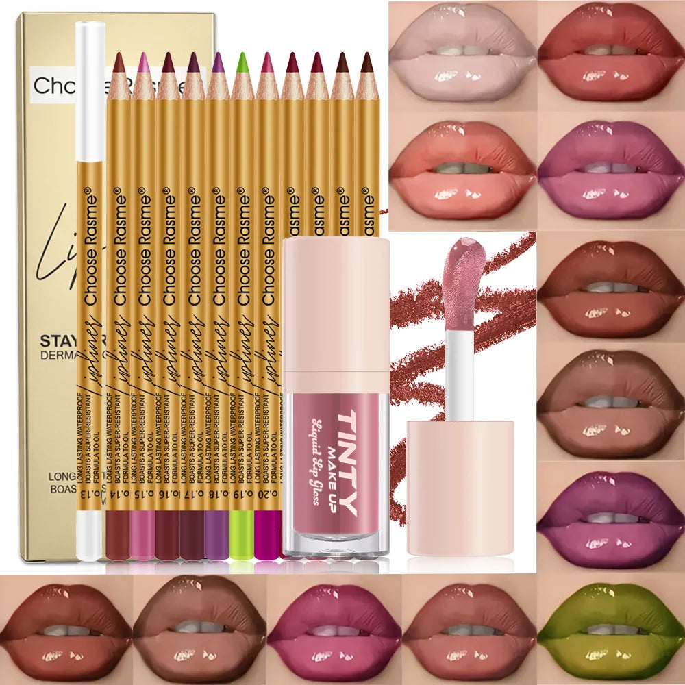 Choose Rasme 12Pcs Matte Lip Liner and Liquid Lip Gloss Makeup Kit