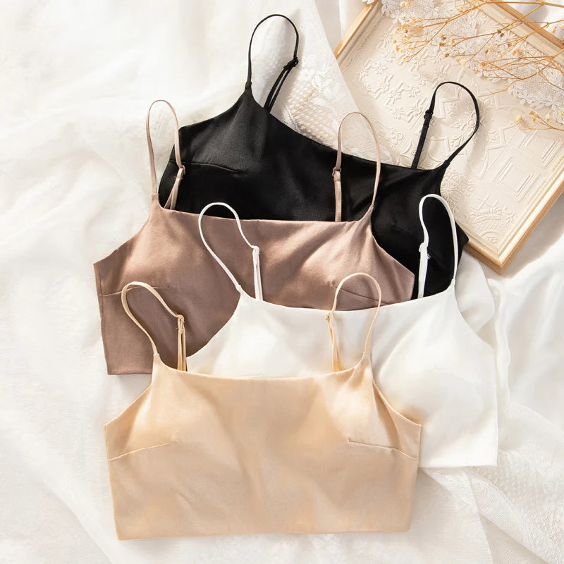 Women's Silk Bra, 93%Silk 7%Spandex Underwear,  Full Cup, Comfortable Female Underwear, Thin padding Brassiere, Camis style