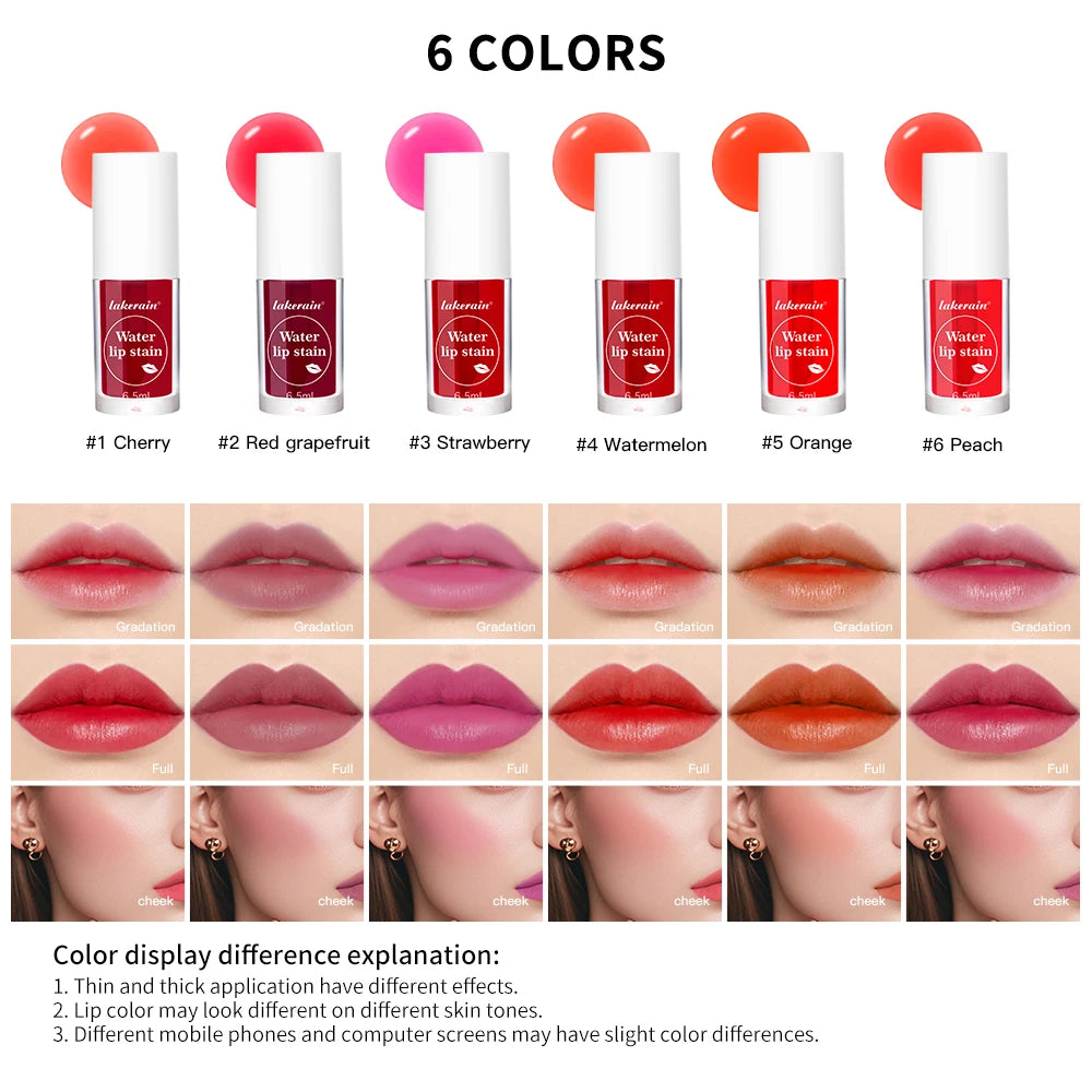 Lip Tint Stain 2 IN 1 Long Lasting Waterproof Lightweight Non-sticky Lipstick Transfer-Proof Matte Finish Liquid Blush Lip Gloss