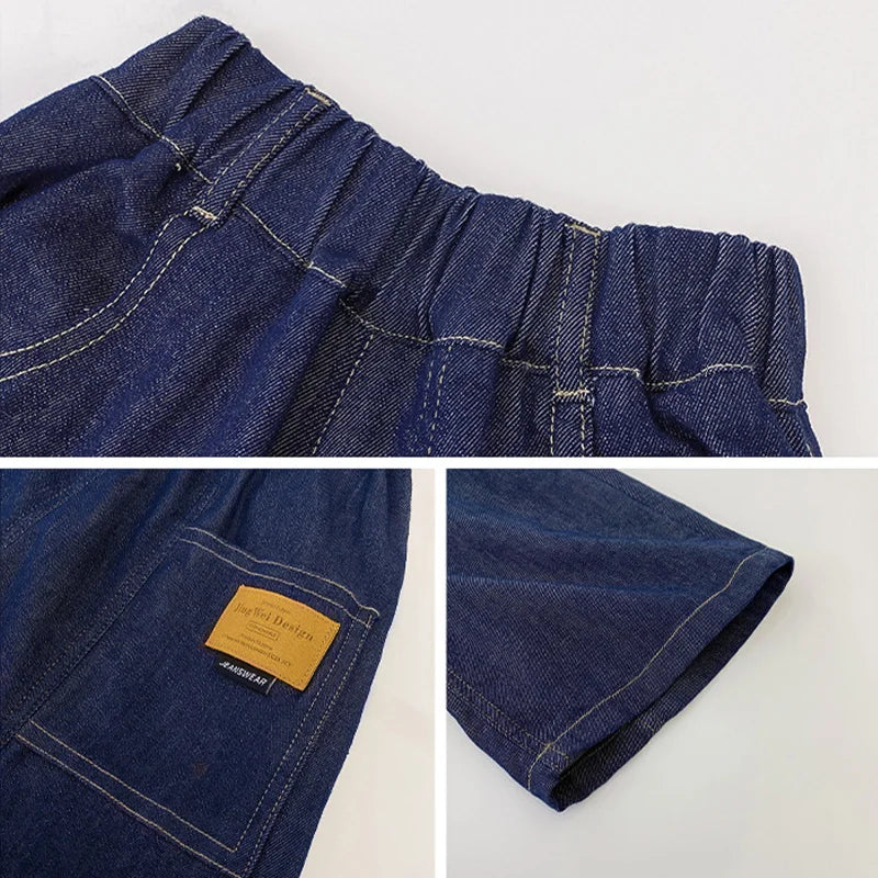 New Boys Summer Fashion Denim Shorts Kids Casual Loose Thin Knee-Length Trousers 3-12 Years Teenager Outdoor Five-point Pants