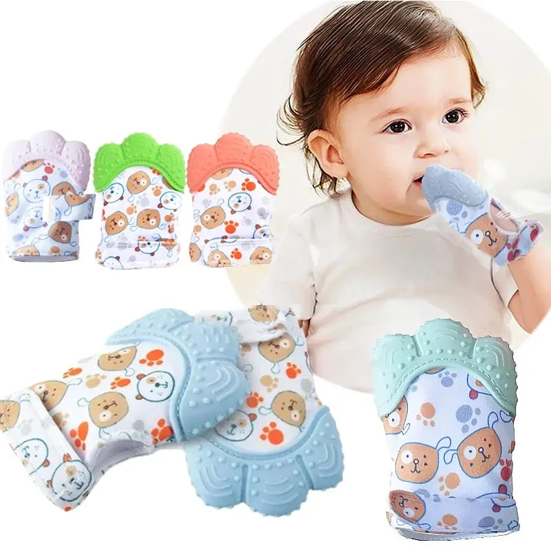 Cartoon Printed Baby Teether Mittens Chewing Gloves For Children & Babies Teethers Anti Eating Hand Teething Toys Baby Stuff