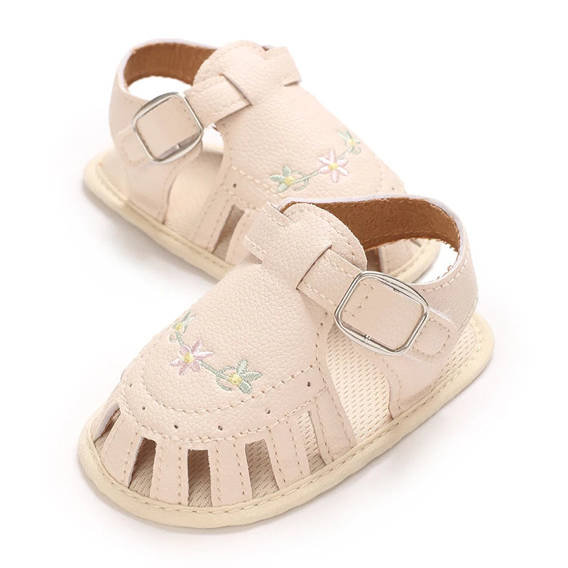 Infant Baby Girls Beach Sandals Flats and Soft Sole Non-slip Flower Princess Wedding Dress Walking Shoes for Newborn Baby