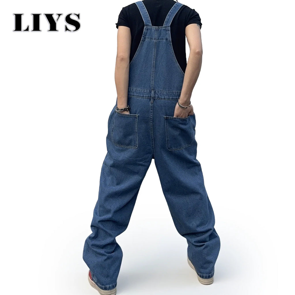 Overalls For Men Denim Suspenders Baggy Jeans Men'S Street Casual Solid Mid Waist Loose Washed Jumpsuits Length Tracksuit