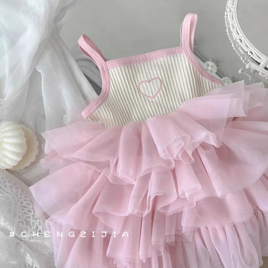Summer new baby girl cake dress princess dress children's clothing suspender dress puff dress tide