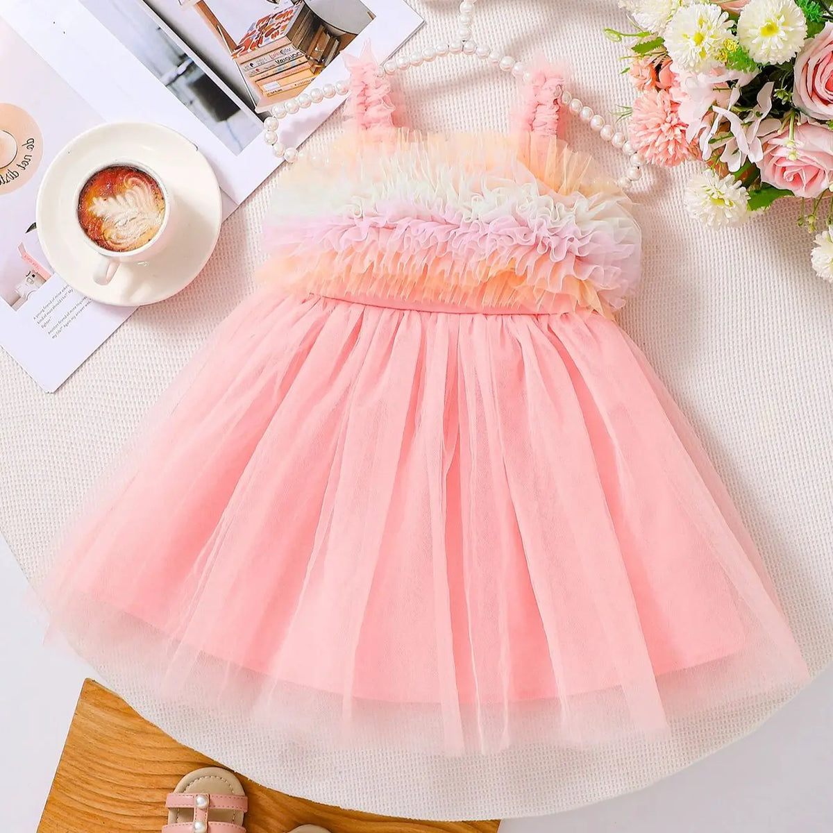 Girls Casual Summer Pink Mesh Sleeveless Dress Children's Fashion Lightweight Skirt for Girls Ages 4-12