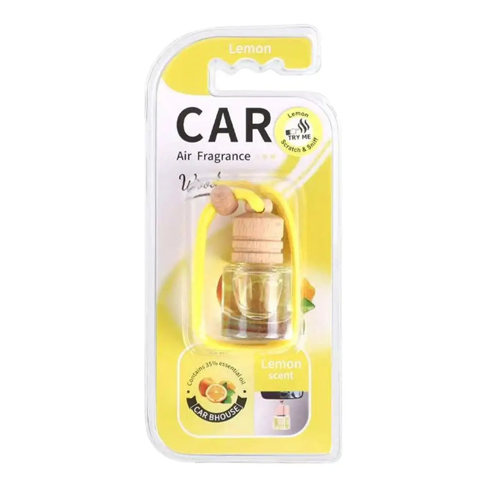 Hanging Car Air Freshener Refillable Glass Bottle Wooden Cap Essential Oil Diffuser Pendant Long Lasting Auto Perfume Ornament
