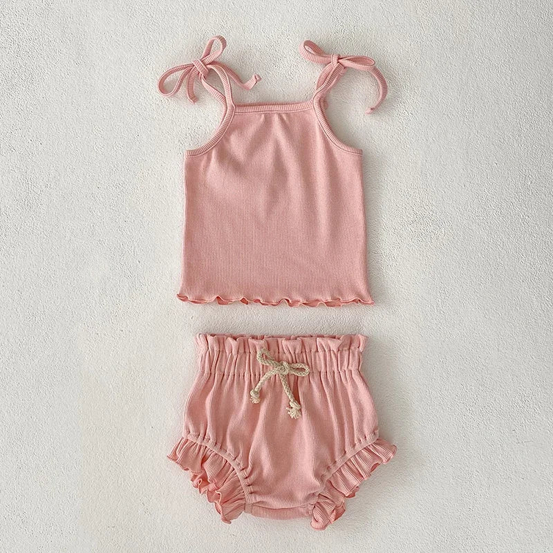 2026 New Summer 0-24M Toddler Baby Girl Clothes Suit Infant Baby Girls Clothing Set Sleeveless Solid Color Vest+Pp Shorts