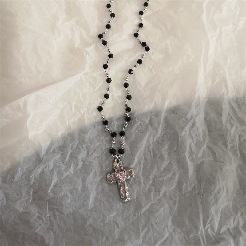 Star Cross Bowknot Pendant Necklace For Women'S Egirls Y2K Cool Neck Jewelry Clavicle Chain Original Korean Fashion