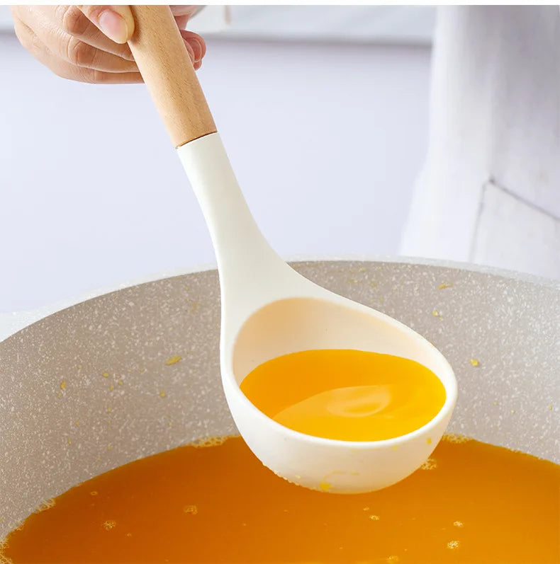 2/12Pcs White Silicone Kitchen Utensils Set with Wooden Handle,Cookware Spatula, Heat Resistant Non-stick Kitchen Cooking Tools