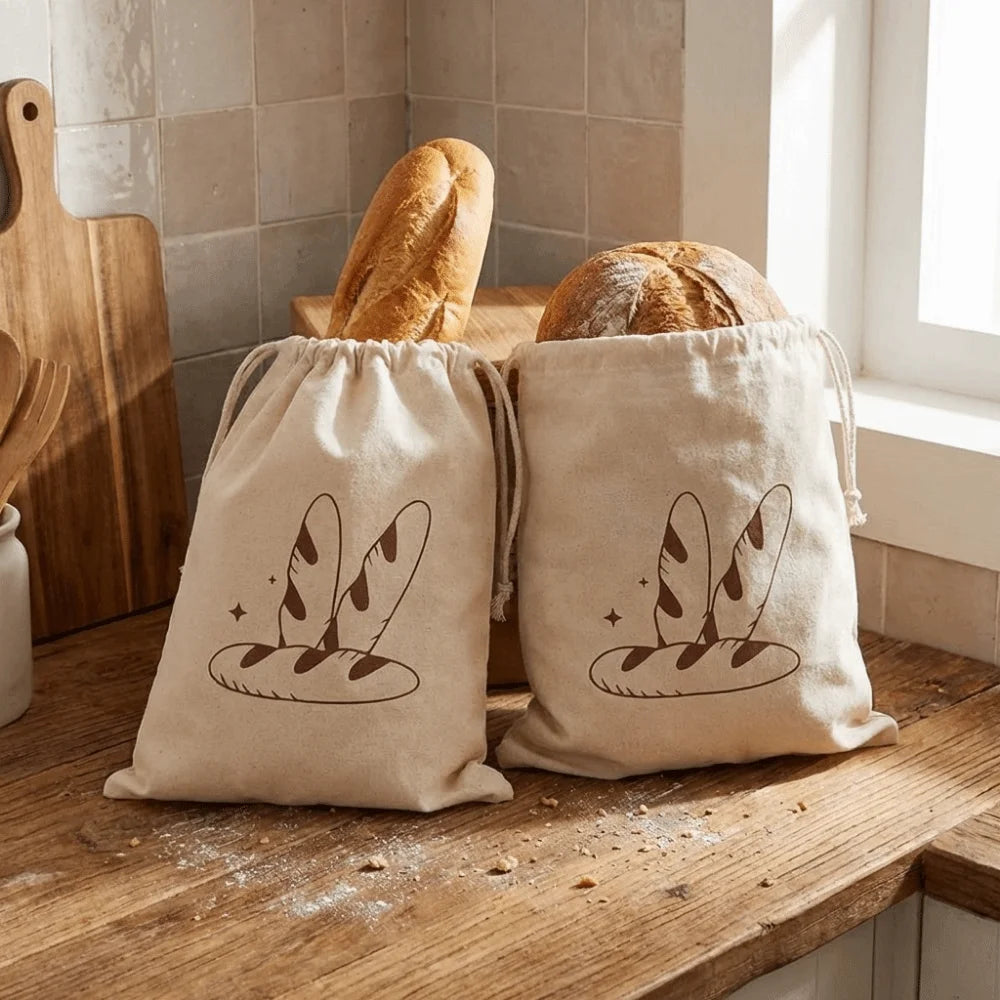 2 BOLSAS GRANDES DE LINO PARA PAN Bolsas de almacenamiento de pan ecológicas que mantienen la frescura, lavables, reutilizables con cordón, para panaderías