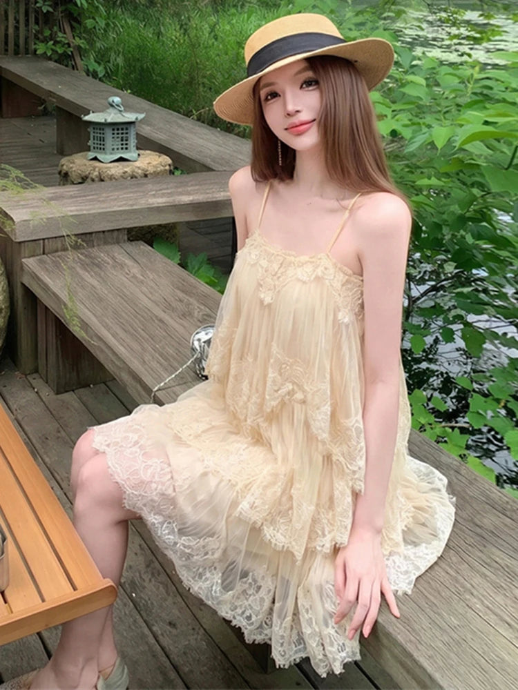Sexy Splice Lace Heavyweight Strapless Vest Dress Loose Waist Spring Summer Autumn Sleeveless Backless City Commute Daily A-L...