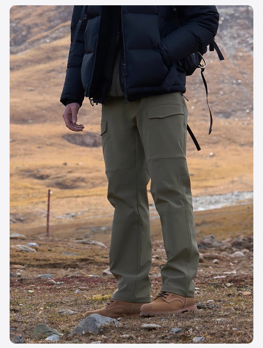 SIMWOOD 2026 Spring New Loose Straight Water Repellent Softshell Pants Men Elastic Hiking Trouser