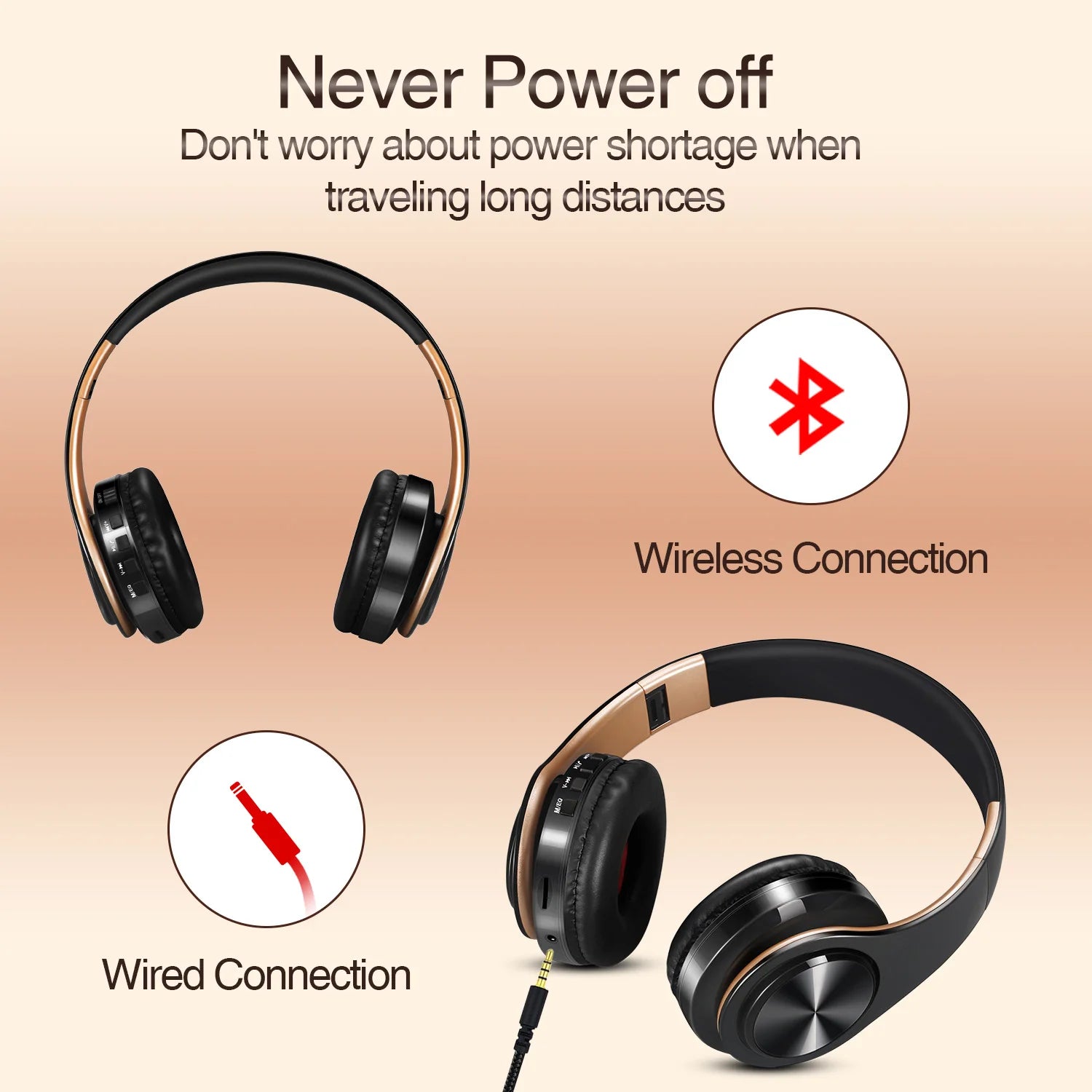 Auriculares inalámbricos dorados para hombre, audífonos estéreo con Bluetooth y micrófono incorporado, universales para Android e iOS