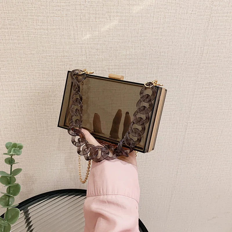Fashionable Acrylic Handbag Women's Hot Sale Of The Season New Chain Box Bag Transparent Handbag Cross-Border Style Small Siz...