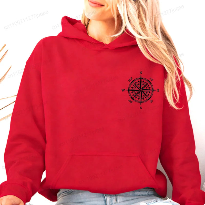 Compass Hoodies for Women Funny Adventure Sweatshirts Camping Sportwear Clothing Long Sleeve Lady Hiking Fashion Hoodies Clothes