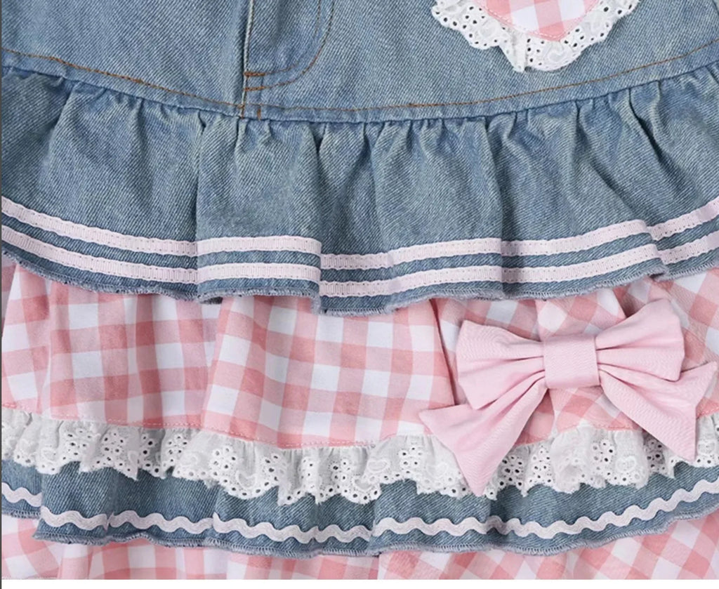 Skirt Women's 2025 New Summer Pink High-grade Pleated Denim Skirt Women's Clothes Bow Sweet Style