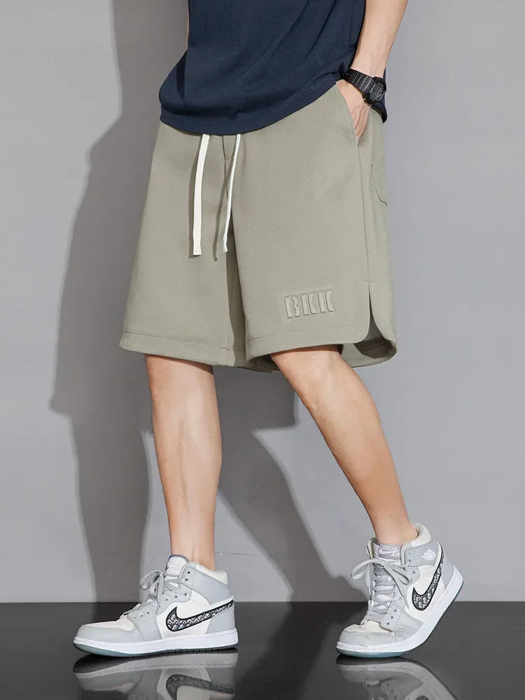 Casual Shorts Summer Men's Sweat Shorts Knee-Length Straight Loose Short Pants Streetwear Drawstring Solid Shorts