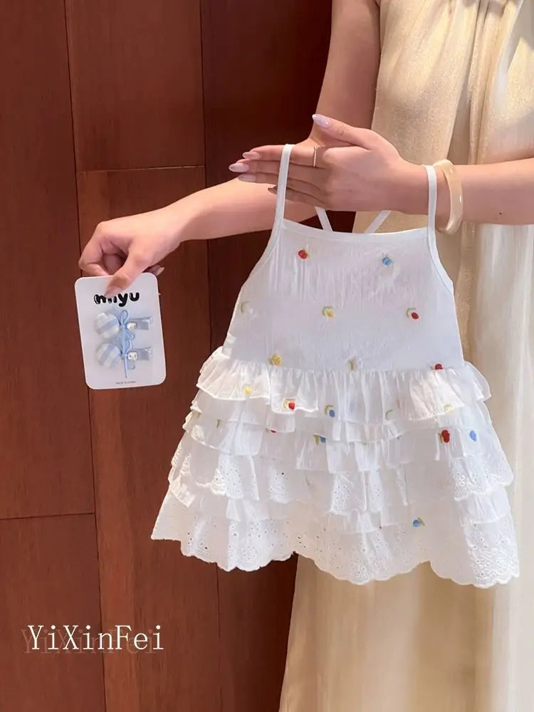 26 Girls Baby Summer Clothing Sweet Lace Embroidery Slip Backless Princess Dresses,Kids Children Birthday Clothes Vestidos 0-5Y