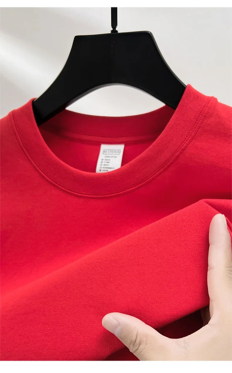 100% Pure Cotton Summer High-end Brand Men's Short Sleeve Round Neck Fashionable Style Half Sleeved Top Breathable T-shirt