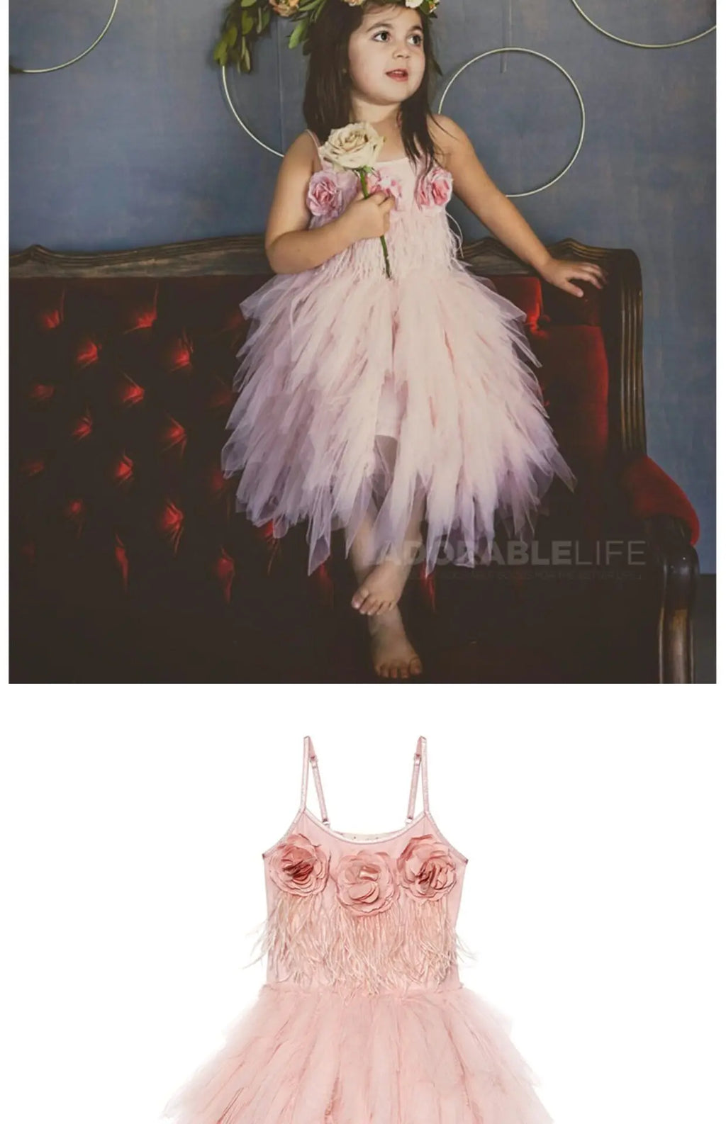 High-end Girls Tutu Dress 2026 New Summer Kids Sequin Flower Feather Slip Dresses Little Girls Princess Performance Dress