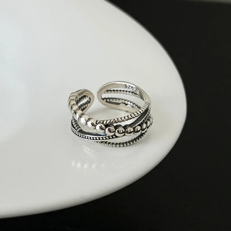 Panjbj 925 Sterling Silver Lines Ring For Women'S Jewelry Finger Adjustable Open Vintage For Birthday Dropship