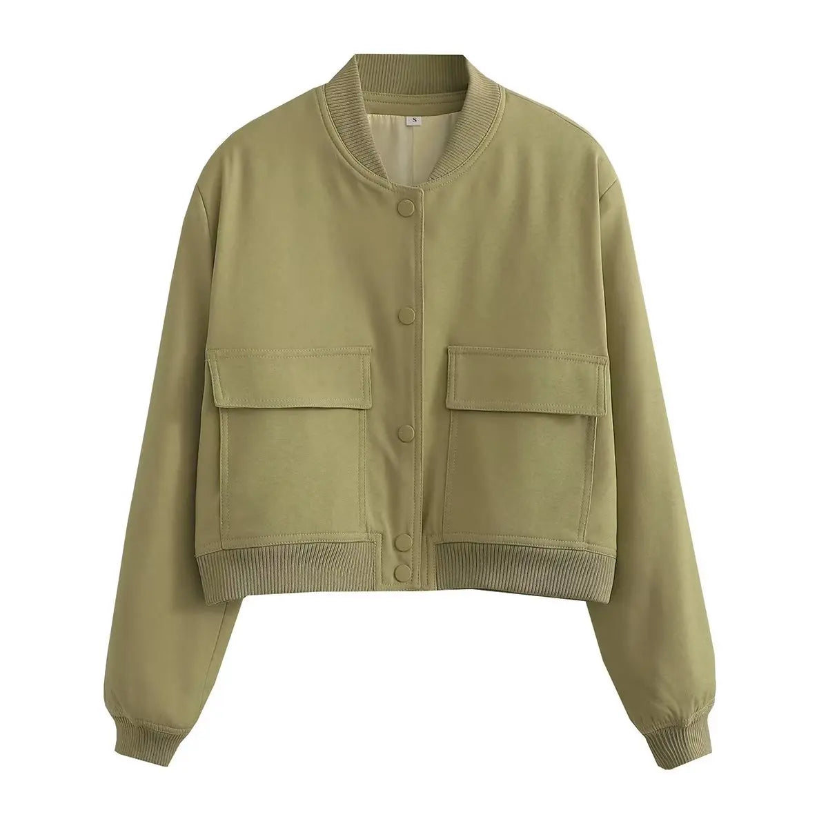 Women's Vintage V-Neck Bomber Jacket with Pockets