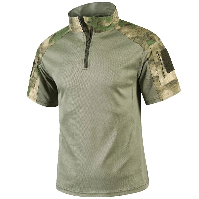 Camo Tactical Shirt Quick Dry Short Sleeve For Men Outdoor Hunting Hiking Durable Military Tee