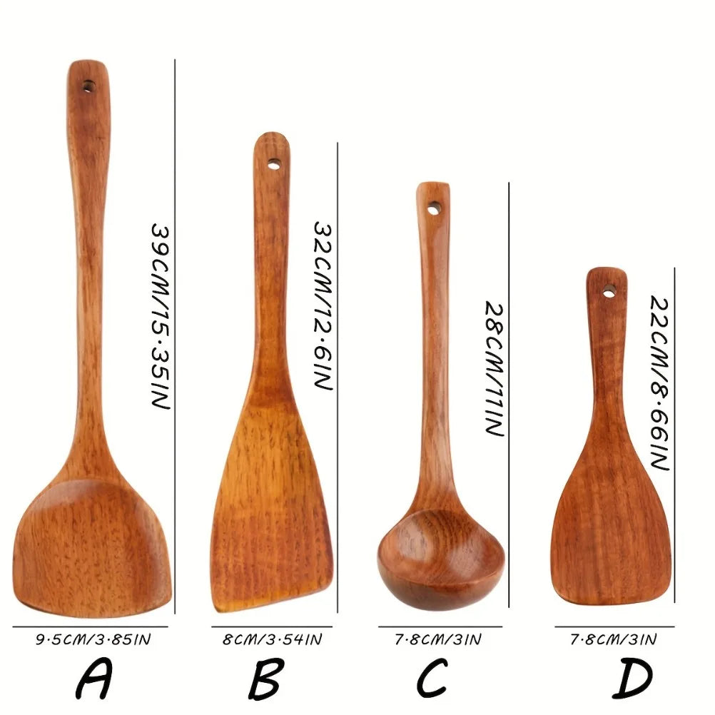 Wooden KitchenCooking Tools 4-piece Set Non Stick Cooking Utensils Durable Wooden Spatula Rice Spoon Spoon Kitchen Utensils