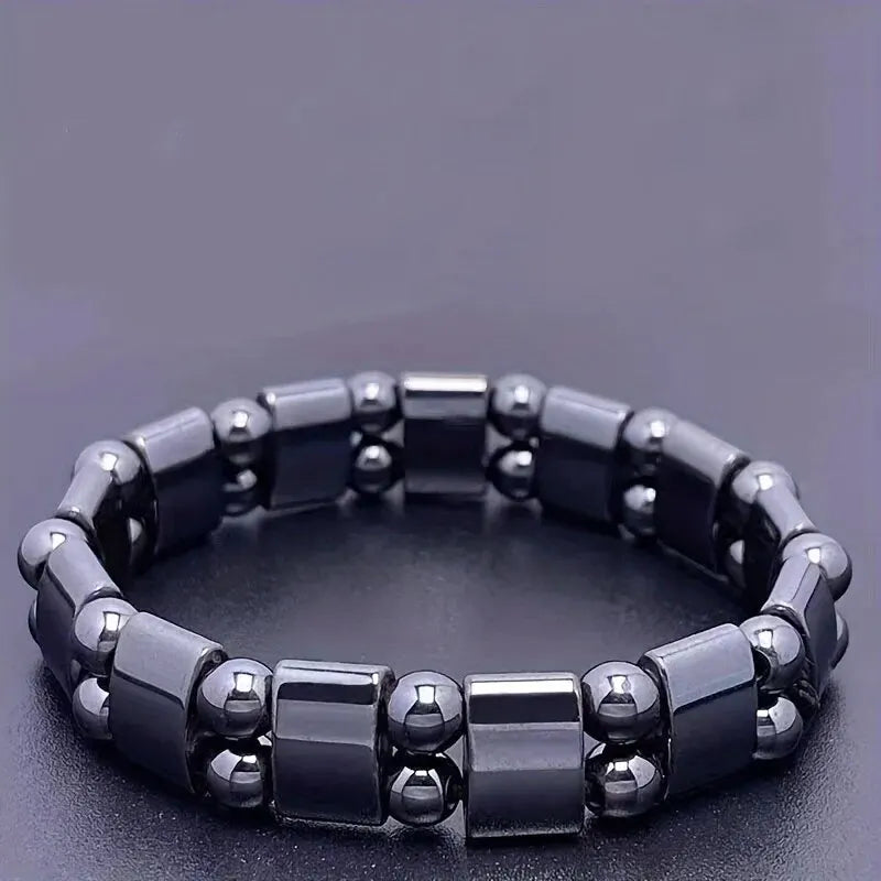 A Black Gallstone Magnetic Bracelet for Men and Women, the Same Magnetic Energy Bracelet with Double Row Bead Magnetic Bracelet