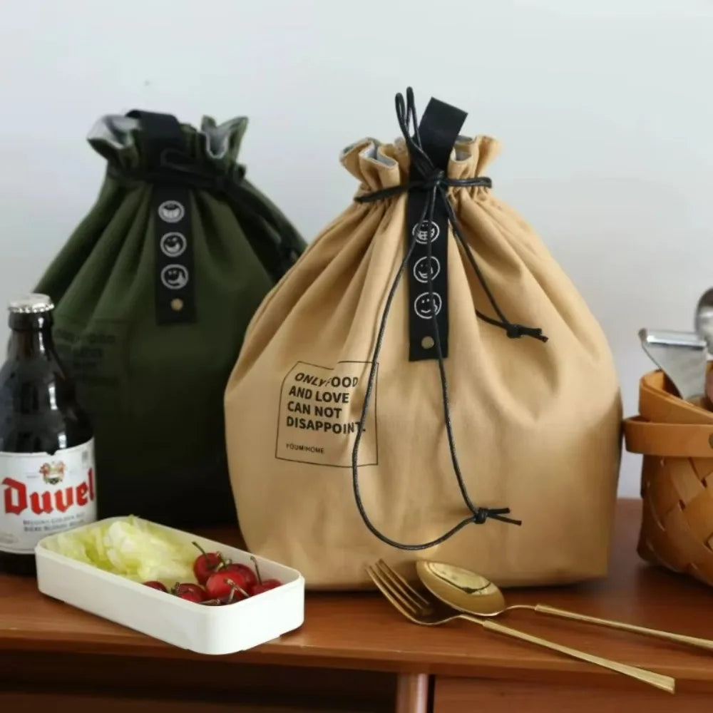 Bolsa de Picnic Portátil de Lona, Diseño con Cordón para Mantener Fresco, Bolsa Térmica Aislada para el Almuerzo Escolar