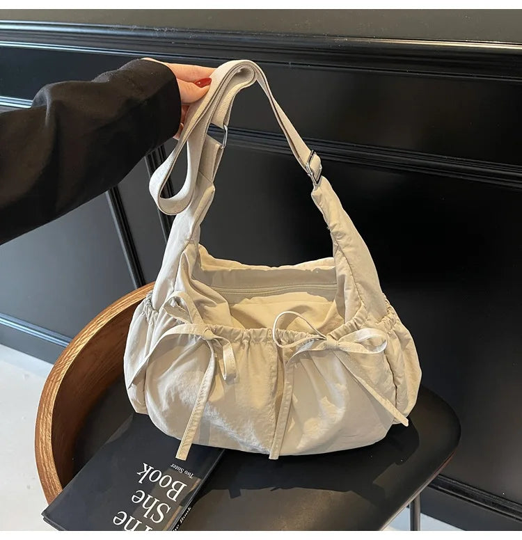 Ruched Fabric Hobo Bags Lightweight Nylon Shoulder Crossbody Bag, Stylish & Adjustable, Perfect for Casual Outfits, Daily Errand