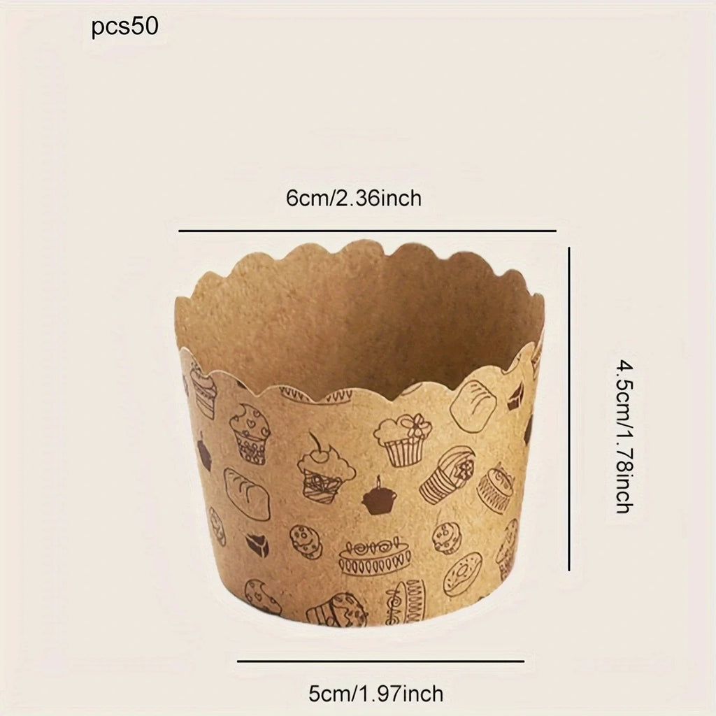 50 unidades, moldes de papel kraft resistentes al calor para magdalenas para hornear y servir - Pequeños accesorios de cocina para tartas, pasteles y más