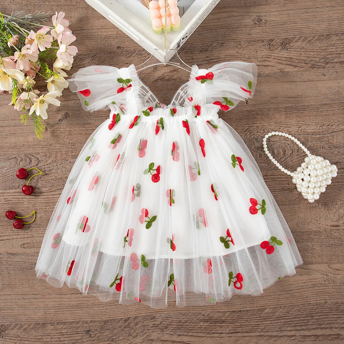 Floral Mesh Ball Gown Dress For Baby Girls Princess Style With Full Skirt And Floral Applique