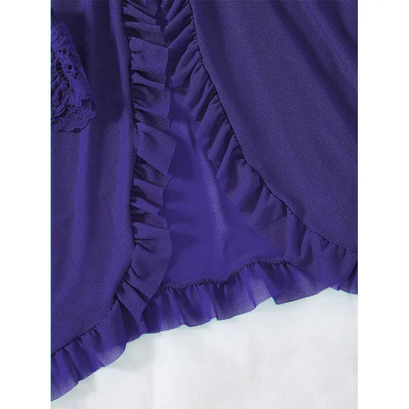 Summer Hot Sexy Sleepwear Dress Sleeveless Backless Women Lace Sheer Nightdress Solid Color Soft Pajamas Short V-neck Thong Set