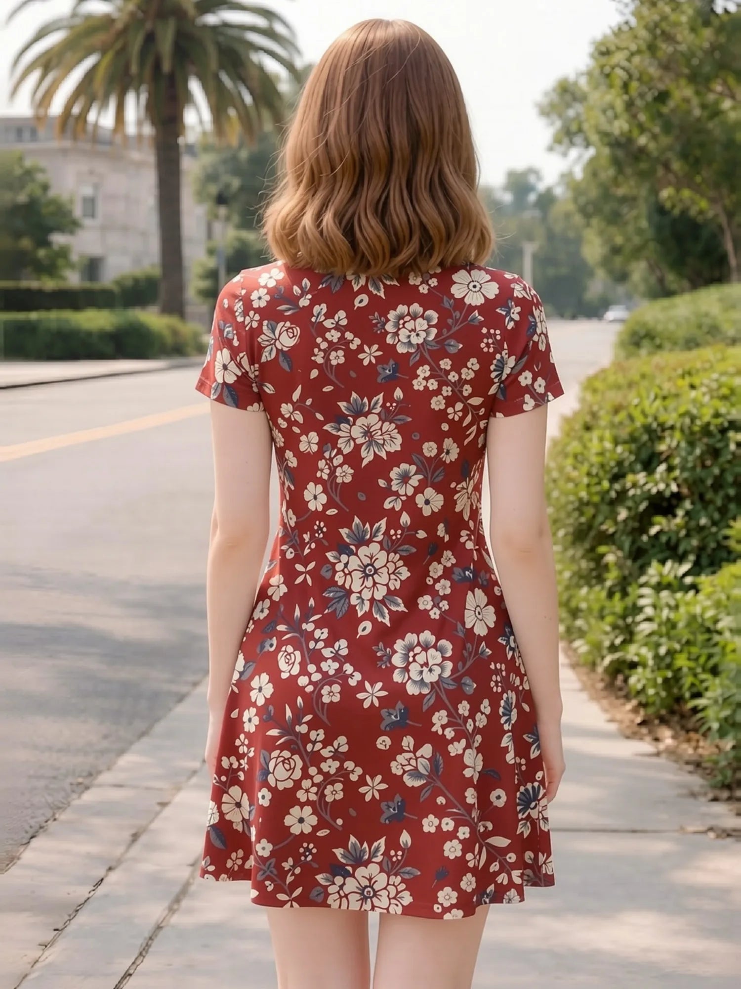 Floral Print Womens V Neck Short Sleeve A Line Dress Relaxed Fit Summer Mini Dress for Casual Days Vacation Trips and Gatherings