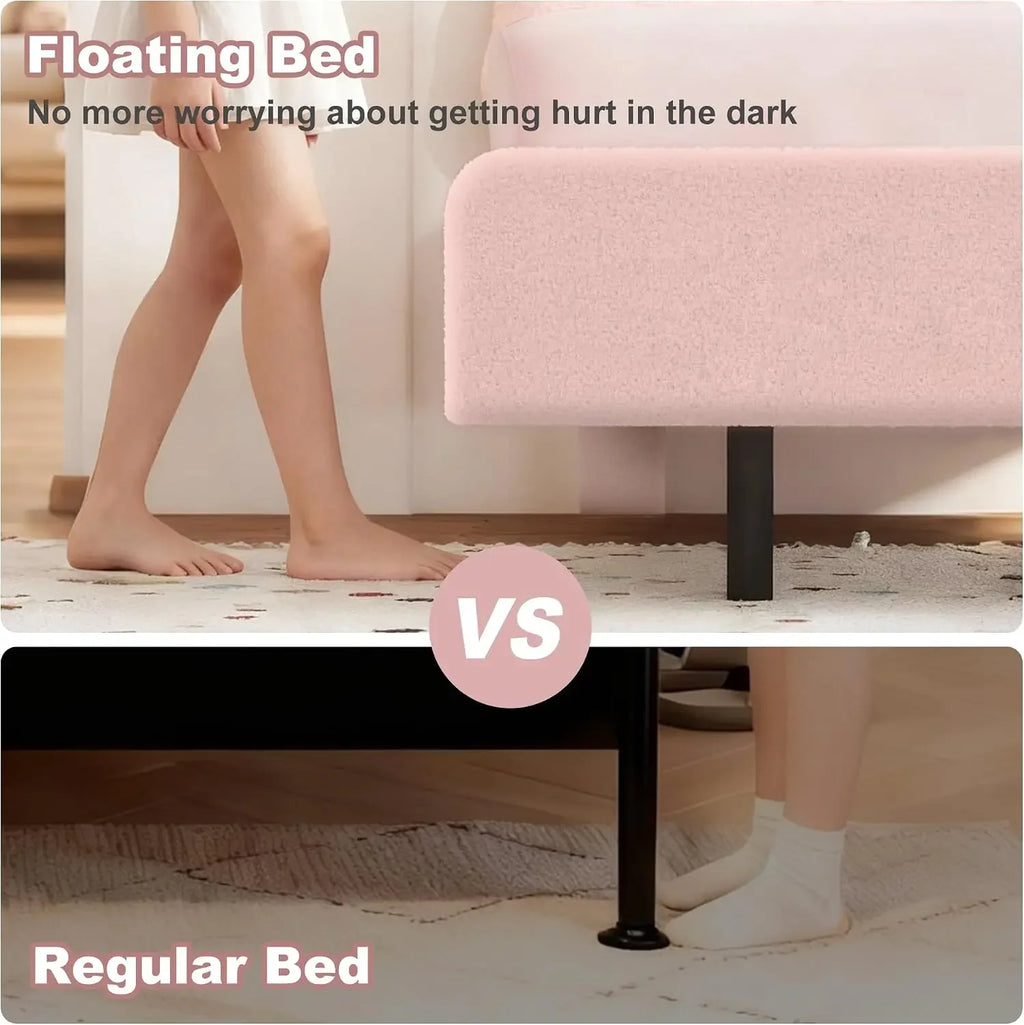 Twin Size Bed Frame with Headboard and LED Lights, Cloud Floating Upholstered Bed Frames with Adjustable Headboard and Raised