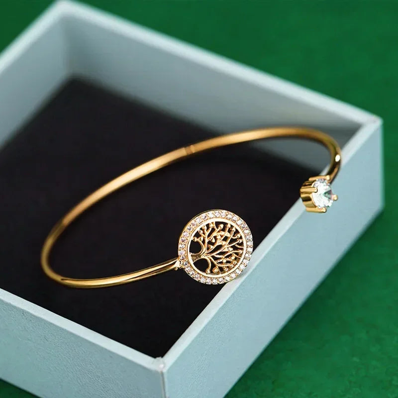 Paty Jewelry Tree Of Life Zircon Bangle Bracelet For Women Elegant European American Style