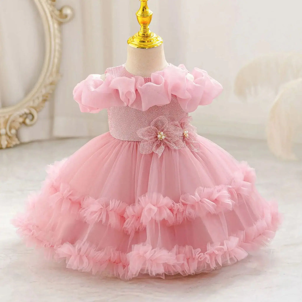 HETISO Girls Princess Flower Dress Tutu Sleeve Baby Toddler Children's Birthday Party Ball Gown for 0-5 Years