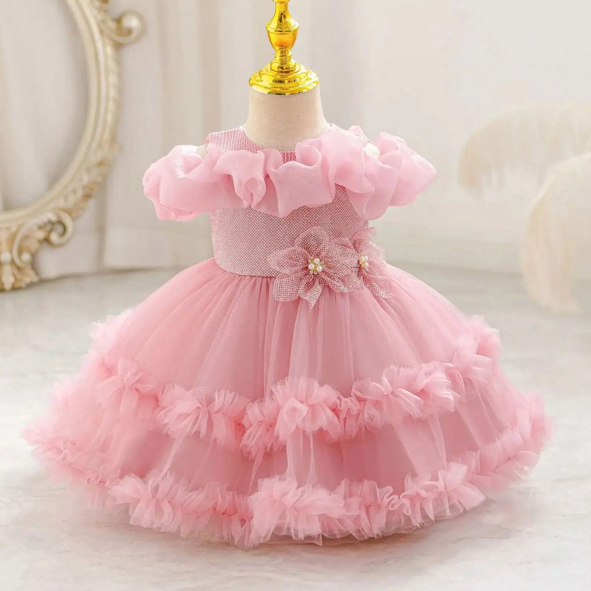 HETISO Girls Princess Flower Dress Tutu Sleeve Baby Toddler Children's Birthday Party Ball Gown for 0-5 Years