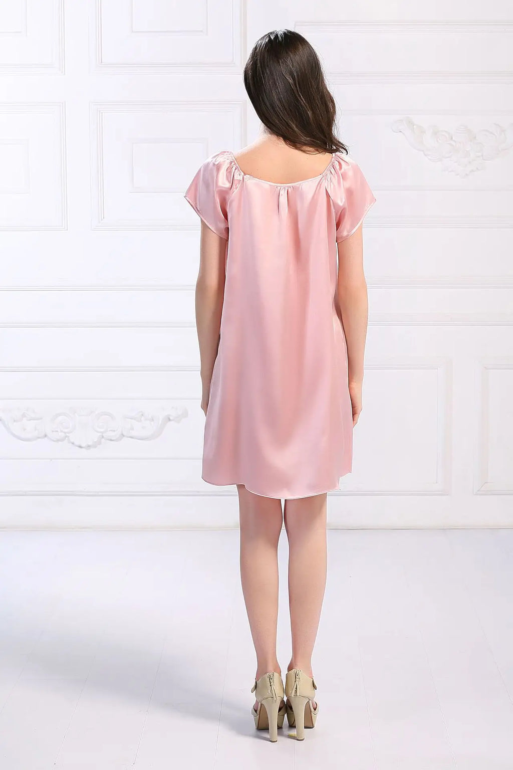 Women's 100% Mulberry Silk Sleep Dress Short Sleeve Summer Spring New Arrival Loose Solid Color Embroidered Doll Sleepwear