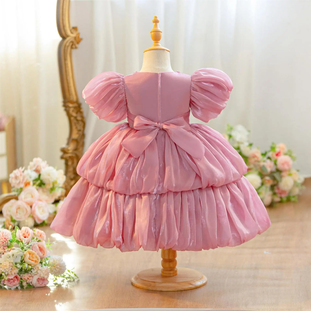 Hetiso Baby Girls Party Dress Puff Sleeve Newborn Birthday Ball Gown Beading Infant Christmas Holiday Frocks 0-2 Years