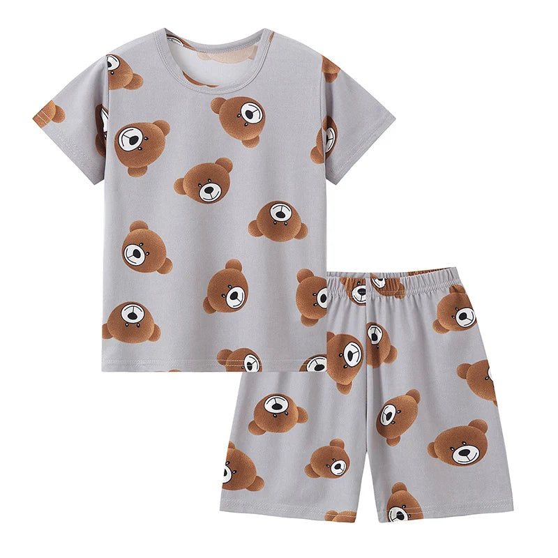 Children's Bear Print 2-Piece Short Sleeve Shorts Set - Unisex