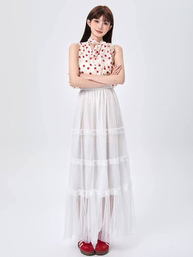 Women's Skirt Spring Summer Tiered Tulle High Waist Ruffle Hem A-Line Pleated Maxi Layered Mesh Cake Skirt Female Faldas SK120