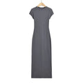 Short Sleeve Women Long Dresses Thin Style Crewneck Summer Solid Color Dress Commute Short Sleeve New Leisure Women Dress