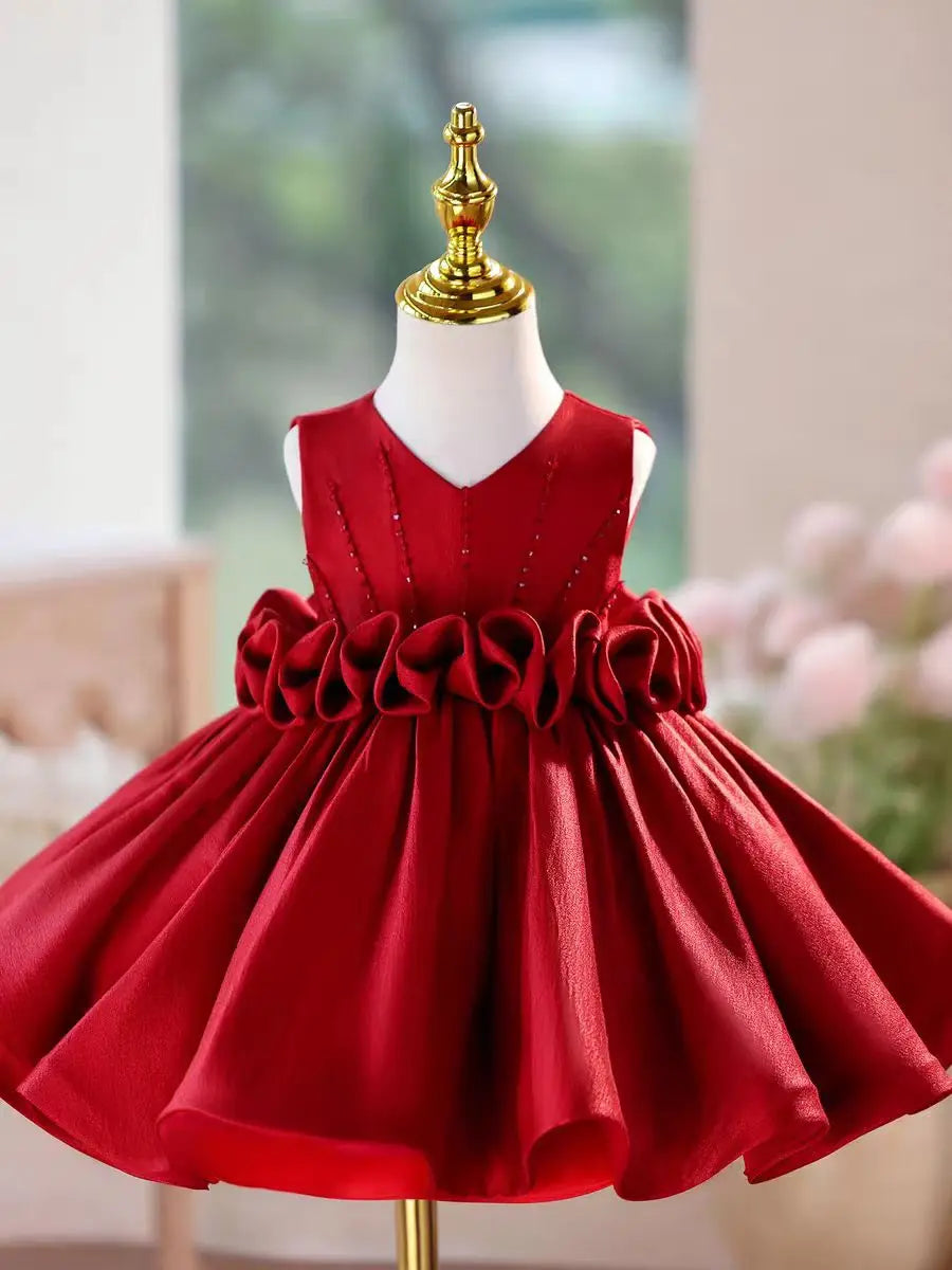 Dreamy Vow J460A Champagne Elegant Flower Girl Dress Satin Knee Length Children Wedding Birthday Holiday Party Pageant Dress