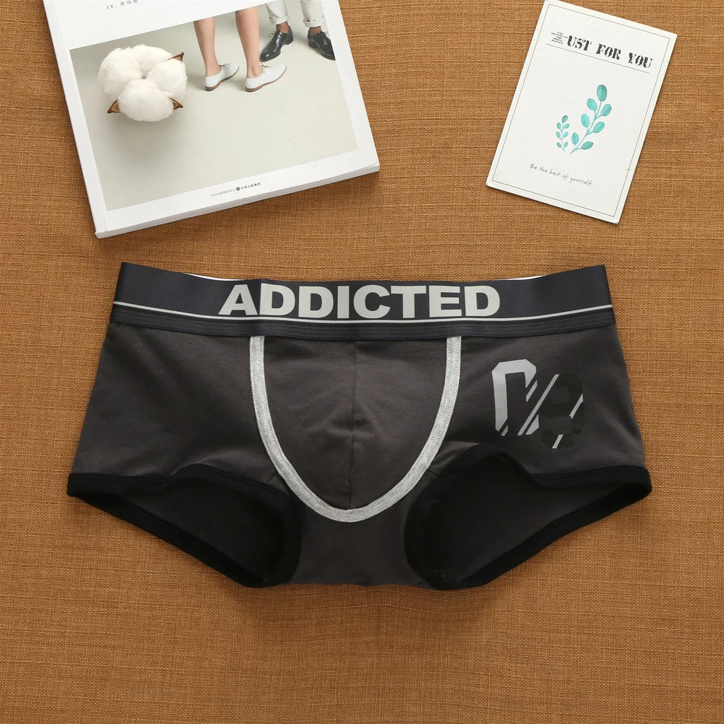Men'S Korean Letter Pure Cotton Low Waist Underwear Elastic Style Fashion Trendy Flat Corner Pants