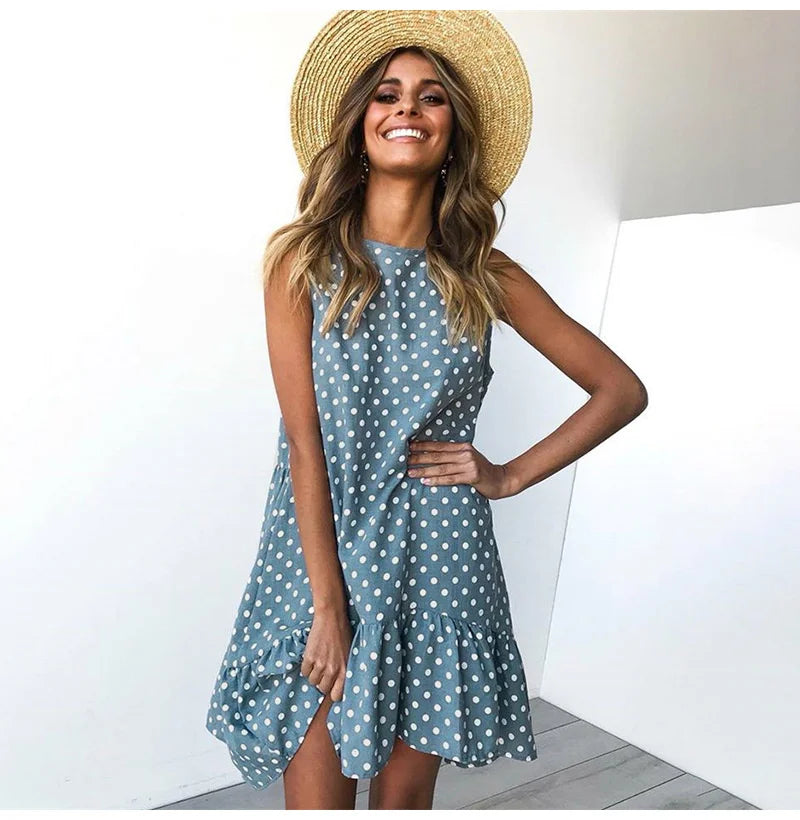 Simple And Elegant Floral Polka Dot Ruffle Dress