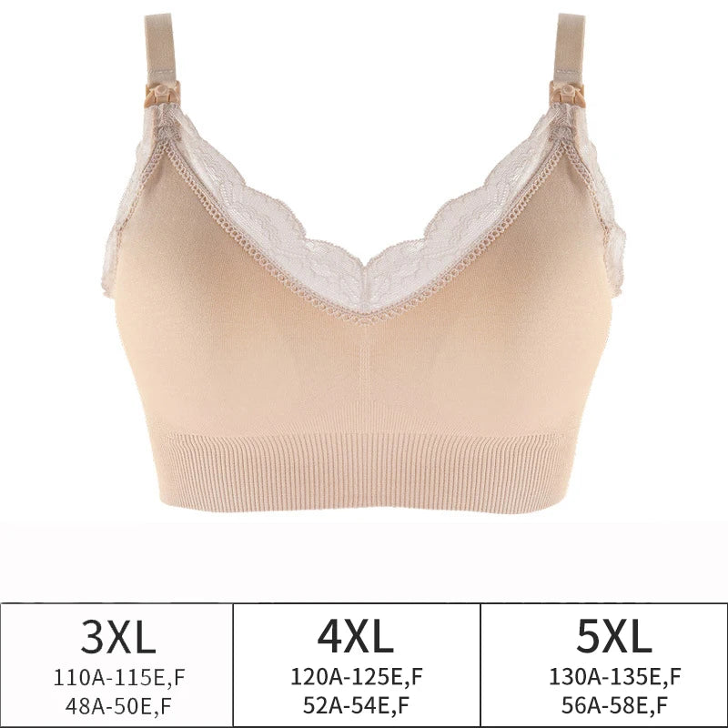 Plus Size Wireless Front Open Nursing Bra Soft Lace Breathable Seamless Maternity Breastfeeding Bras Maternal Support Pregnant