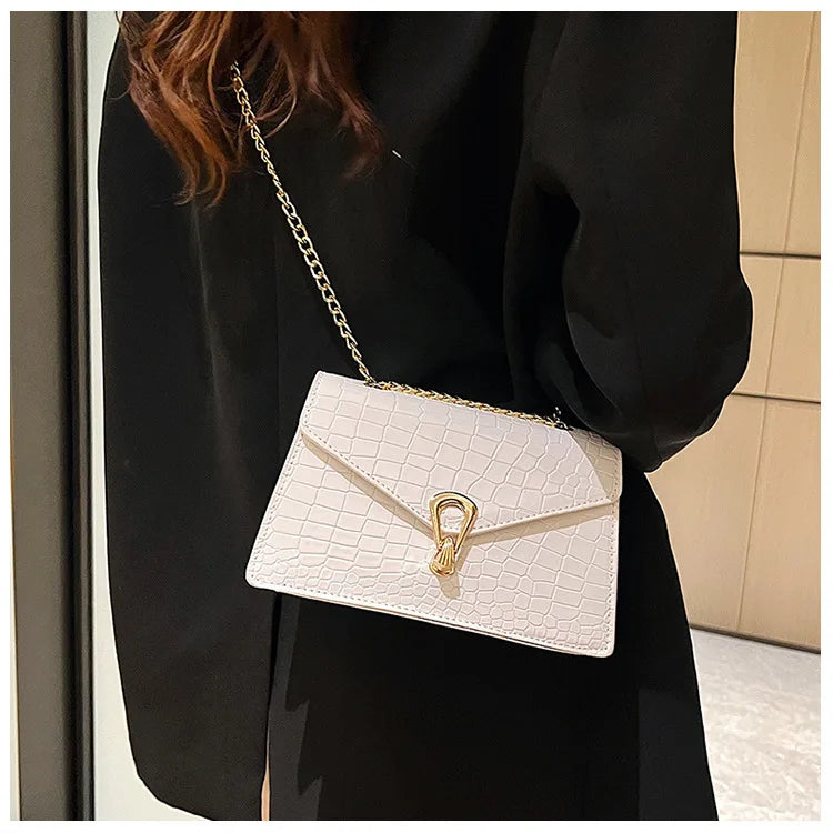 Crocodile Pattern Shoulder Bags For Women Fashion Chains Squre Bag Purse Female Pu Leather Crossbody Handbag Daily Phone Clutch